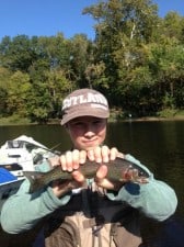 Jed with first trout on fly rod - 10/13/13
